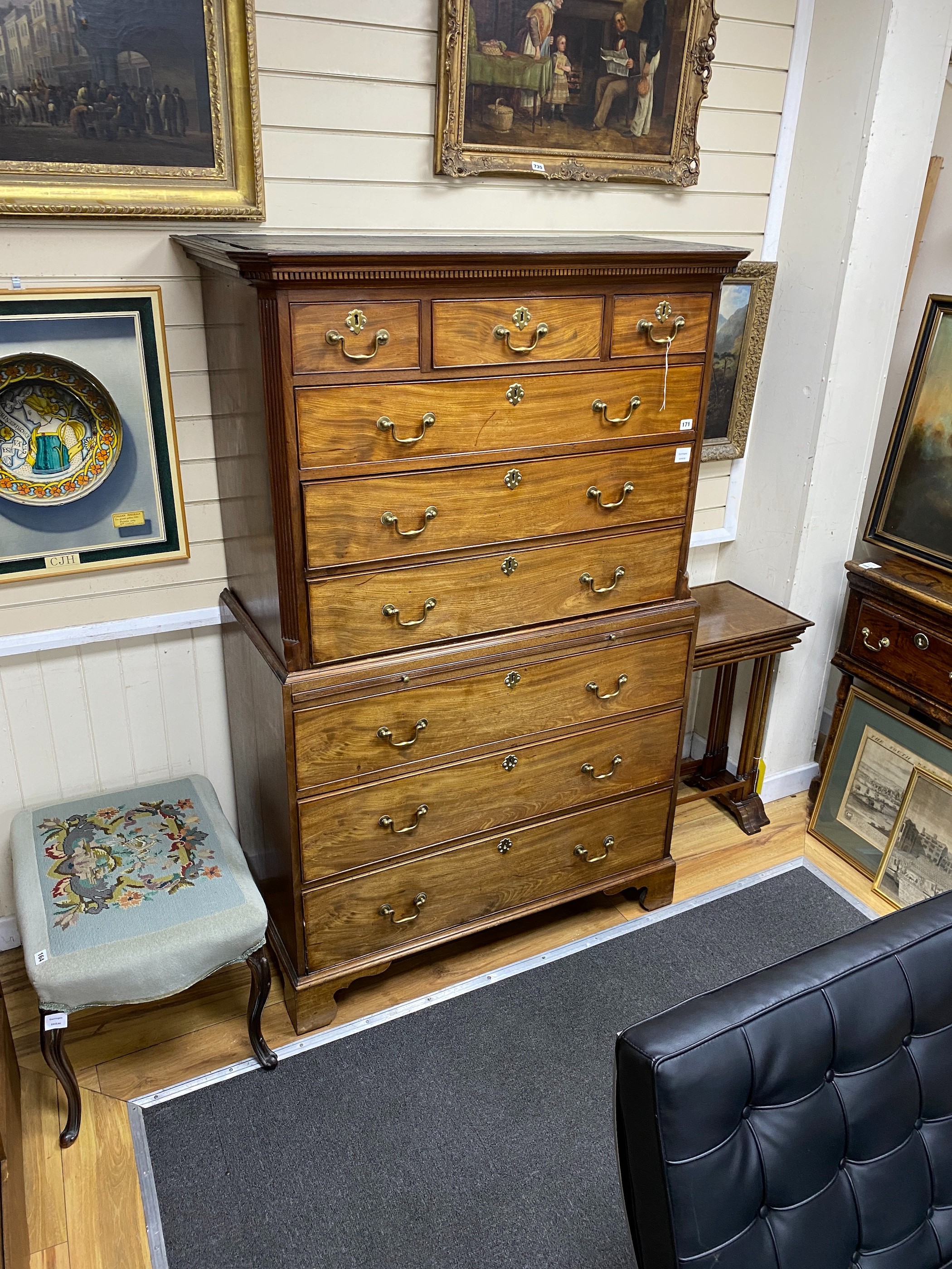 A George III mahogany chest on chest, width 107cm, depth 52cm, height 175cm